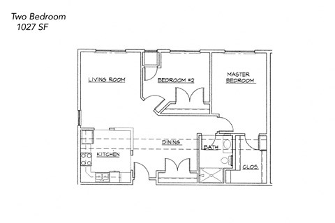 Floor plan for 2 beds, 1 bath, 1177 sqft